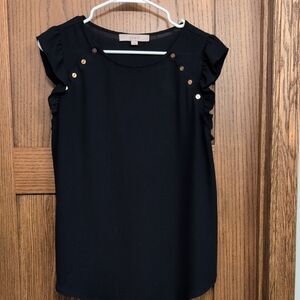LOFT Black Blouse with Gold Button Detail